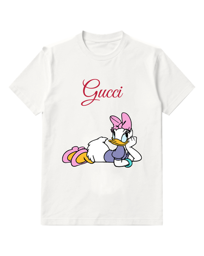 White Resting Duck Pink Bow Graphic T-Shirt - front product view
