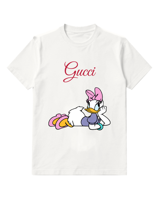 White Resting Duck Pink Bow Graphic T-Shirt - front product view