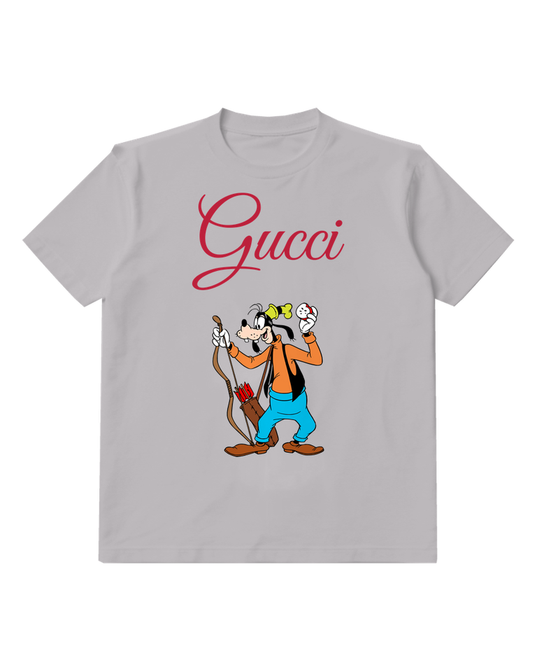 Light Gray Dog Holding Walking Stick Graphic T-Shirt - front product view
