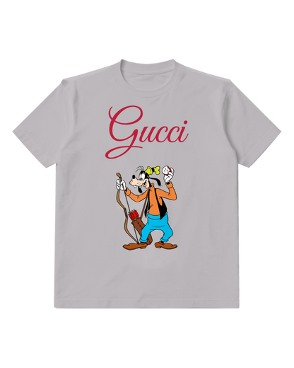 Light Gray Dog Holding Walking Stick Graphic T-Shirt - front product view