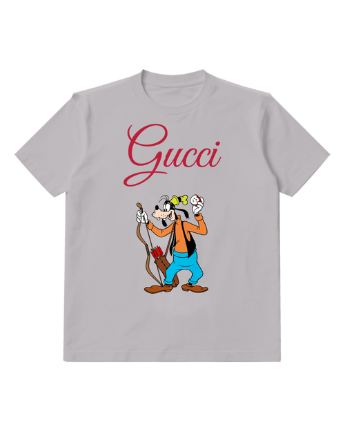 Light Gray Dog Holding Walking Stick Graphic T-Shirt - front product view