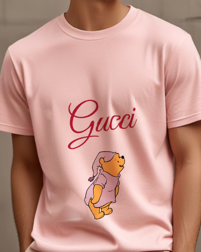 Blush Pink Winnie The Pooh In Pajamas Standing Graphic T-Shirt - model wearing view