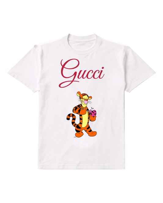 White Tiger Playing Musical Instrument Graphic T-Shirt - front product view