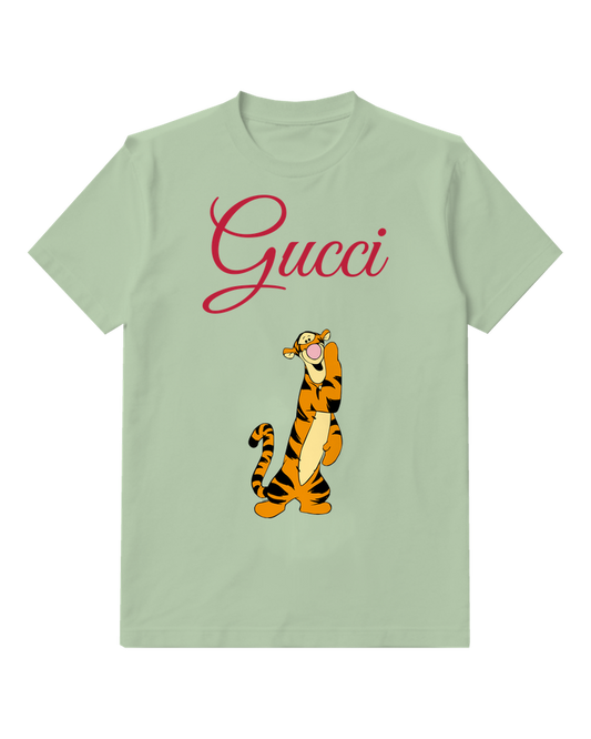 Sage Green Upright Tiger Graphic T-Shirt - front product view