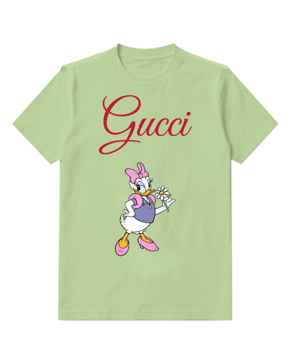 Sage Green Daisy Duck Holding A Flower Graphic T-Shirt - front product view