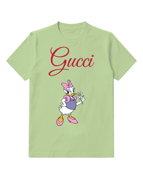 Sage Green Daisy Duck Holding A Flower Graphic T-Shirt - front product view