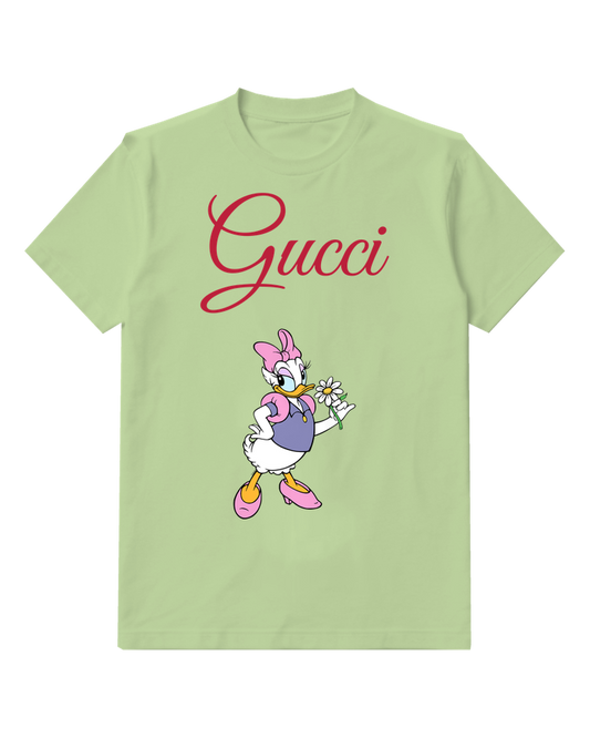 Sage Green Daisy Duck Holding A Flower Graphic T-Shirt - front product view