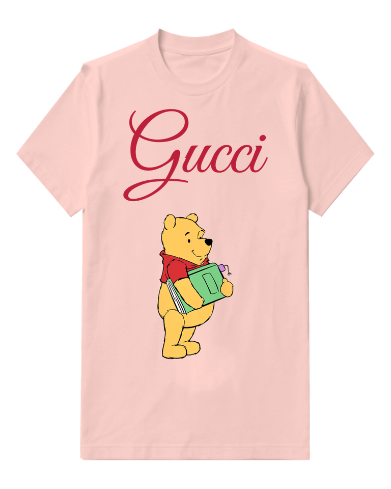 Blush Pink Winnie The Pooh Holding A Green Book Graphic T-Shirt - front product view