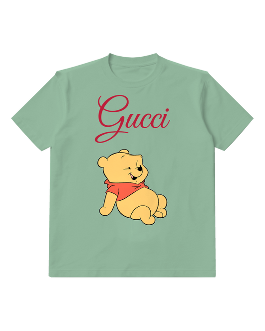 Sage Green Winnie The Pooh Sitting Relaxed Graphic T-Shirt - front product view