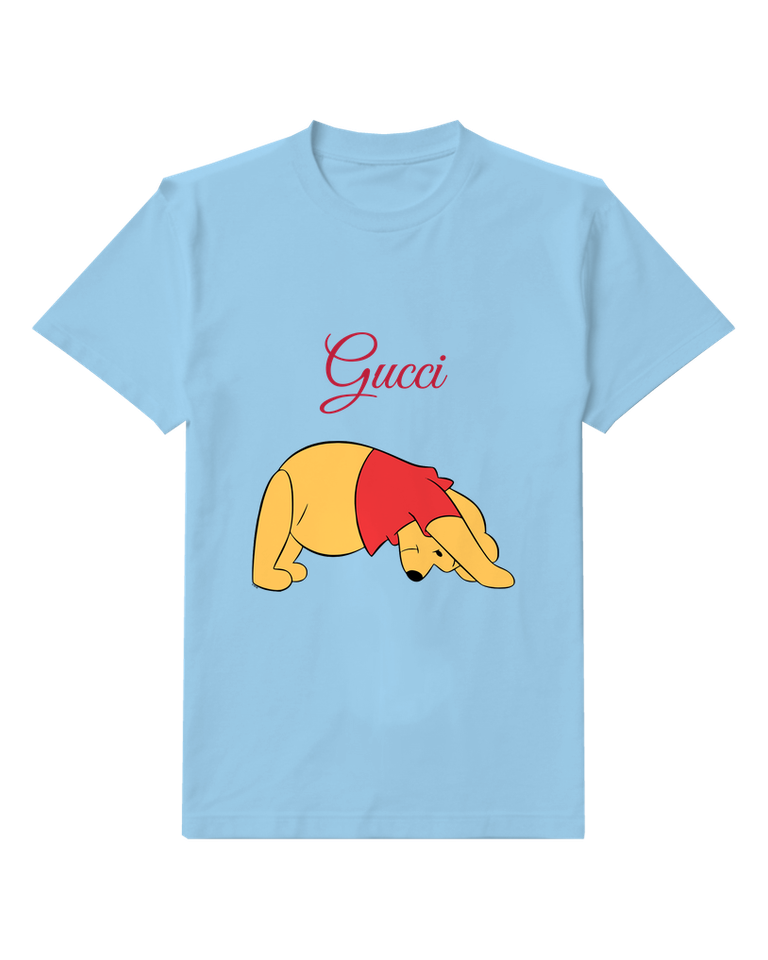 Sky Blue Winnie The Pooh Bending Forward Graphic T-Shirt - front product view