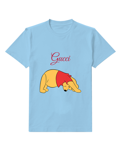 Sky Blue Winnie The Pooh Bending Forward Graphic T-Shirt - front product view