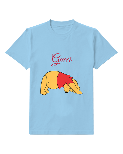 Sky Blue Winnie The Pooh Bending Forward Graphic T-Shirt - front product view