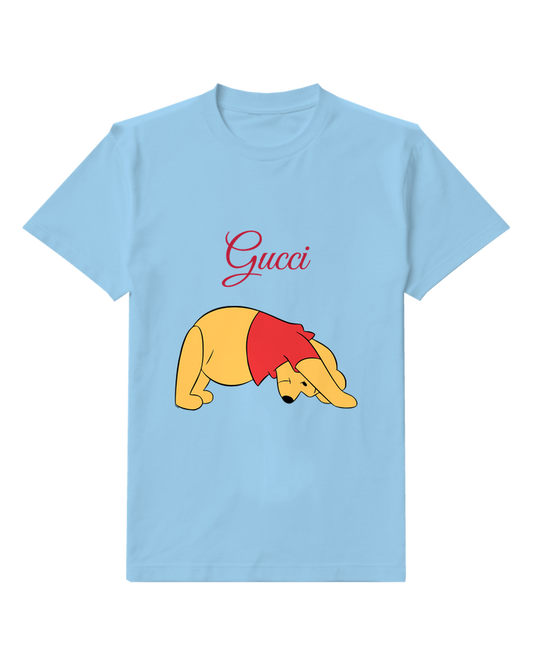 Sky Blue Winnie The Pooh Bending Forward Graphic T-Shirt - front product view