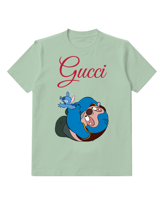 Sage Green Stitch On Top Of A Blue Creature Graphic T-Shirt - front product view
