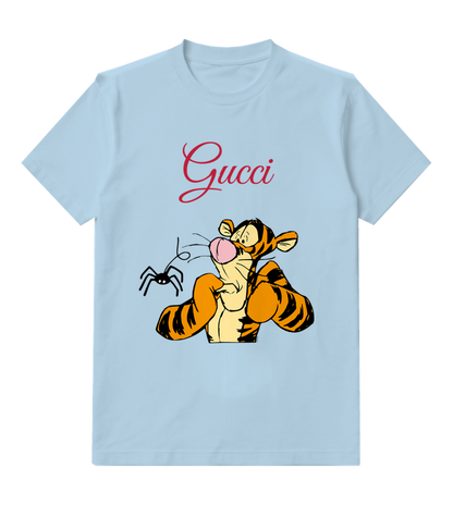 Sky Blue Tiger and Spider Graphic T-Shirt - front product view
