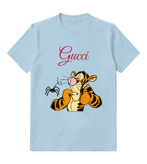 Sky Blue Tiger and Spider Graphic T-Shirt - front product view