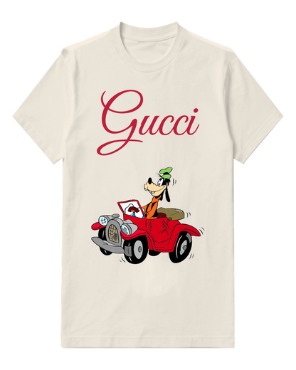 Ivory Dog Driving Red Convertible Graphic T-Shirt - front product view