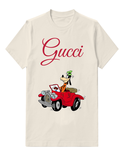 Ivory Dog Driving Red Convertible Graphic T-Shirt - front product view
