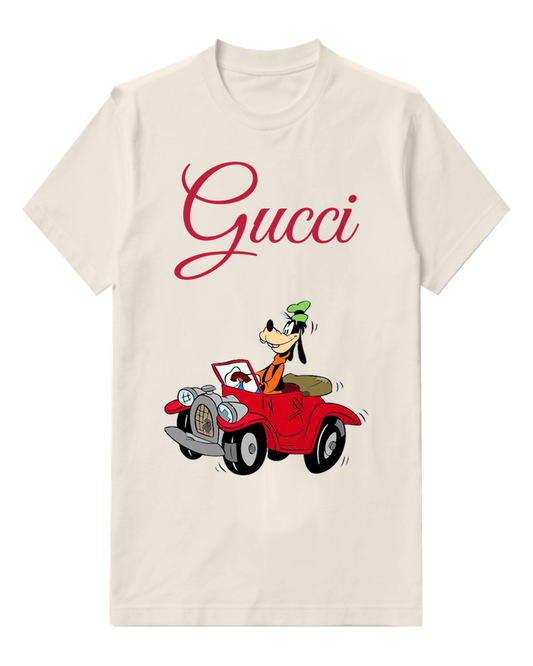 Ivory Dog Driving Red Convertible Graphic T-Shirt - front product view