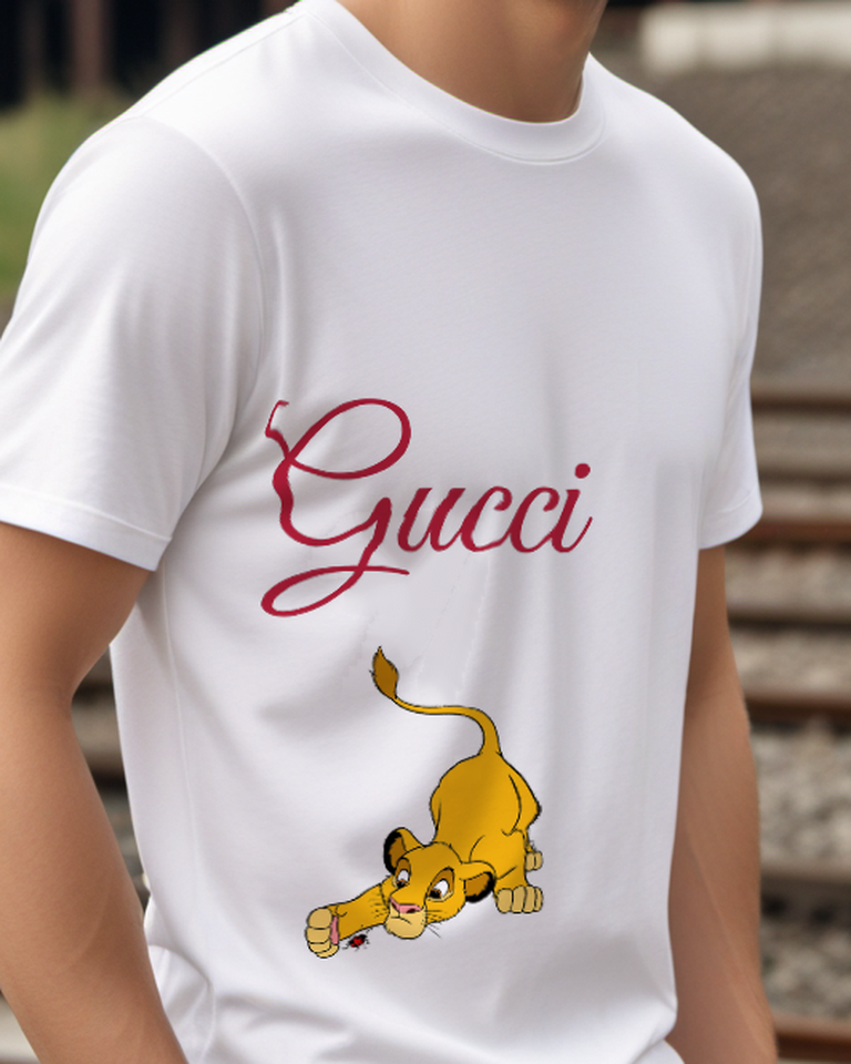 Light Gray Young Lion Cub On Belly Graphic T-Shirt - model wearing view