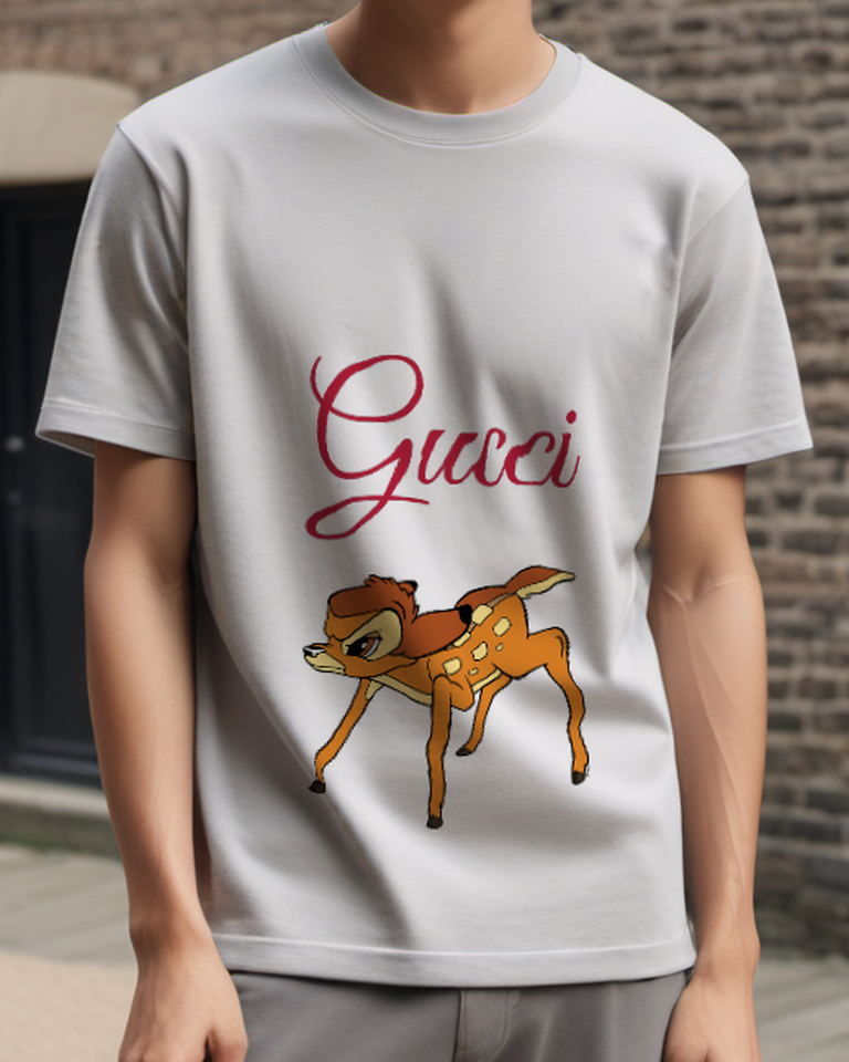 Light Gray Fawn Looking Back Graphic T-Shirt - model wearing view