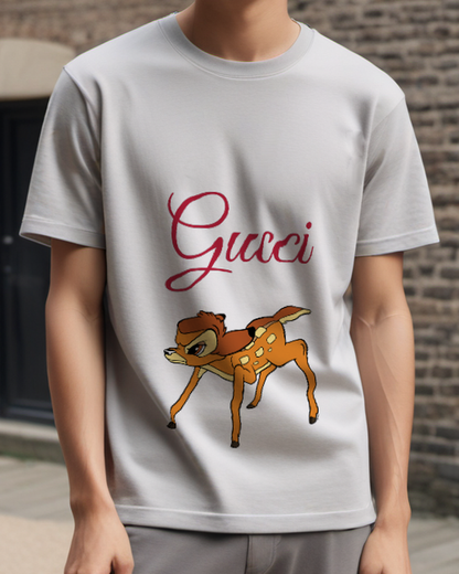 Light Gray Fawn Looking Back Graphic T-Shirt - model wearing view