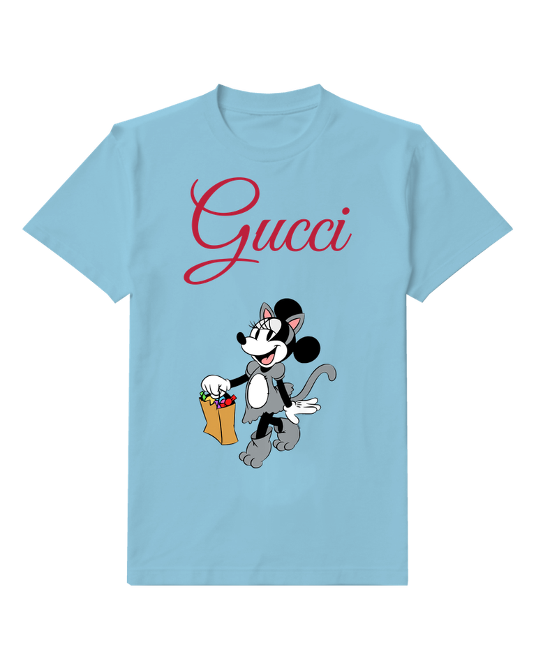 Sky Blue Mouse Holding Shopping Bag Graphic T-Shirt - front product view