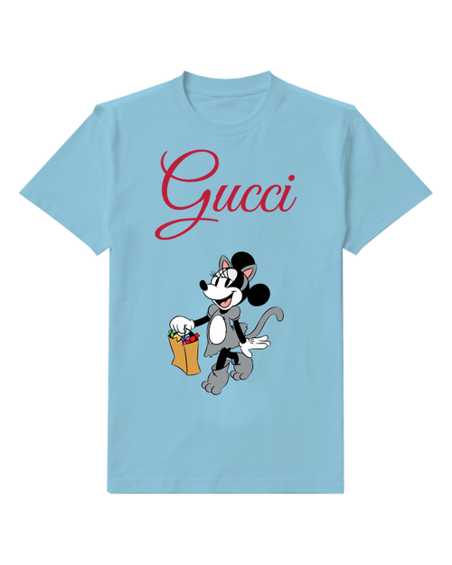 Sky Blue Mouse Holding Shopping Bag Graphic T-Shirt - front product view