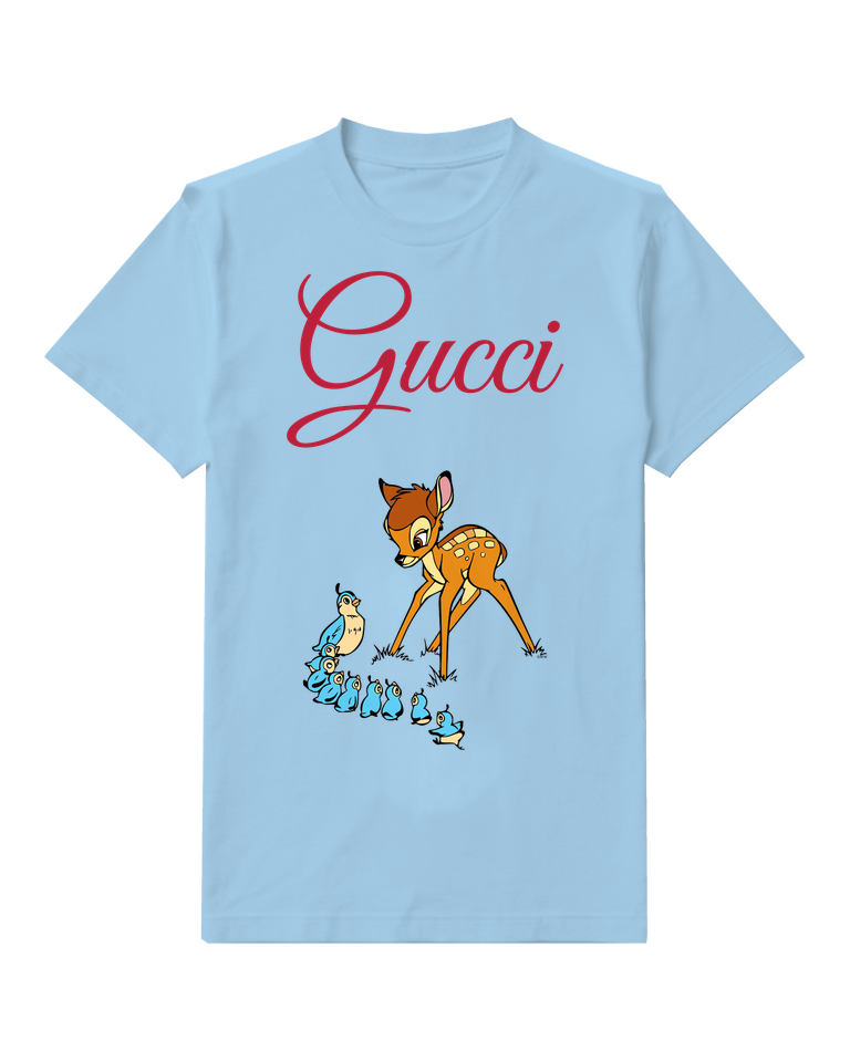 Sky Blue Bambi Standing Over Chicks Graphic T-Shirt - front product view