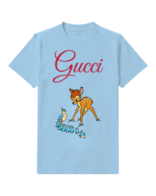 Sky Blue Bambi Standing Over Chicks Graphic T-Shirt - front product view