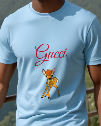 Sky Blue Front Facing Fawn Graphic T-Shirt - model wearing view