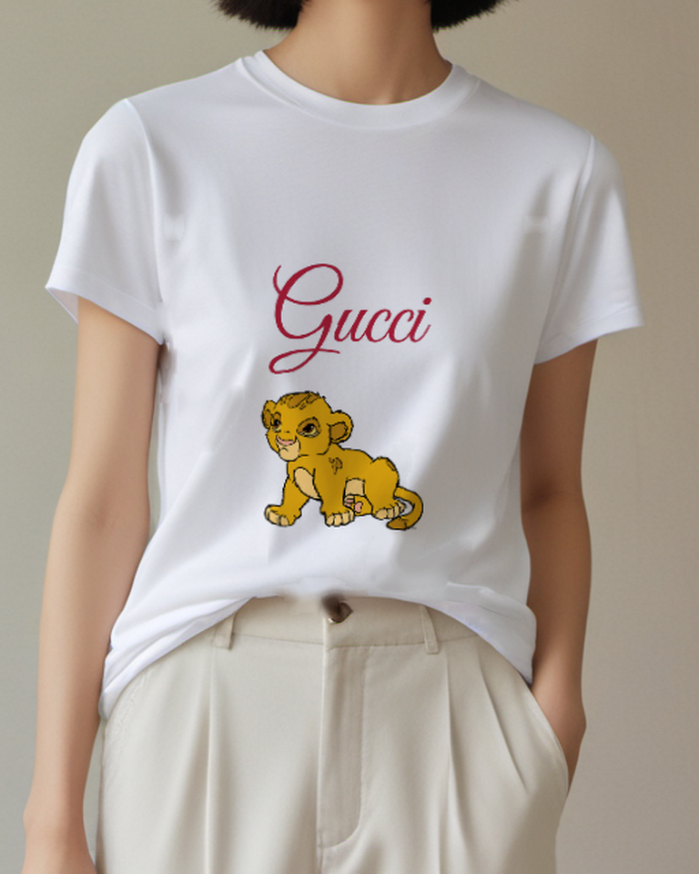 Light Gray Young Lion Cub Sitting Down Graphic T-Shirt - model wearing view