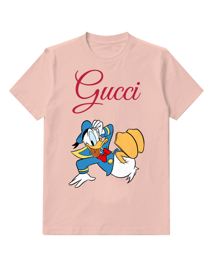 Blush Pink Donald Duck In Dynamic Running Pose Graphic T-Shirt - front product view