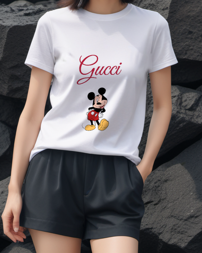 Pale Lavender Walking Mouse Yellow Shoes Graphic T-Shirt - model wearing view