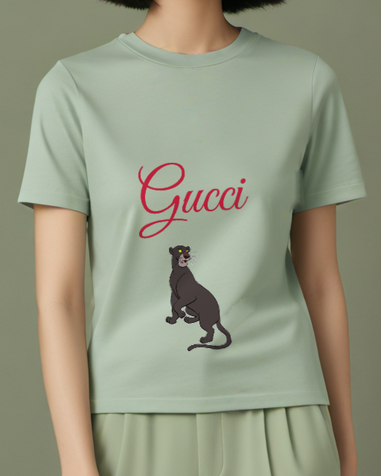 Sage Green Seated Black Panther Graphic T-Shirt - model wearing view