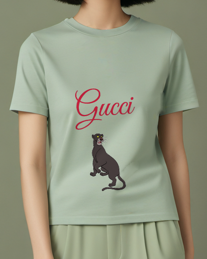 Sage Green Seated Black Panther Graphic T-Shirt - model wearing view