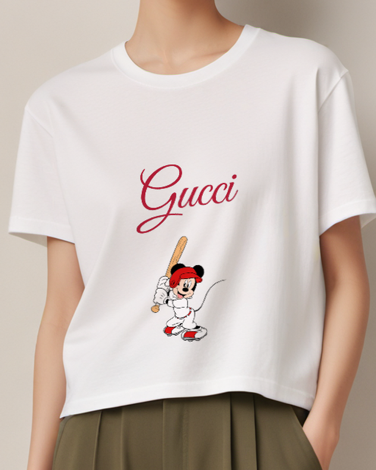 White Mouse Baseball Bat Graphic T-Shirt - model wearing view