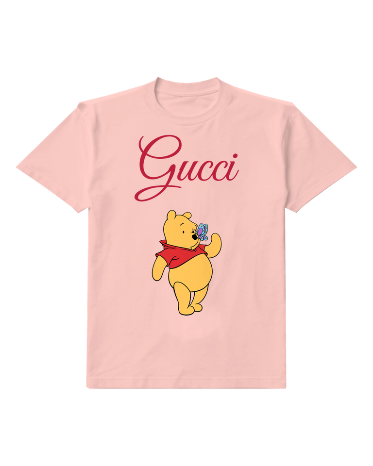 Blush Pink Winnie The Pooh With Butterfly On Nose Graphic T-Shirt - front product view