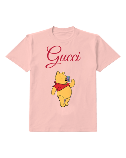 Blush Pink Winnie The Pooh With Butterfly On Nose Graphic T-Shirt - front product view