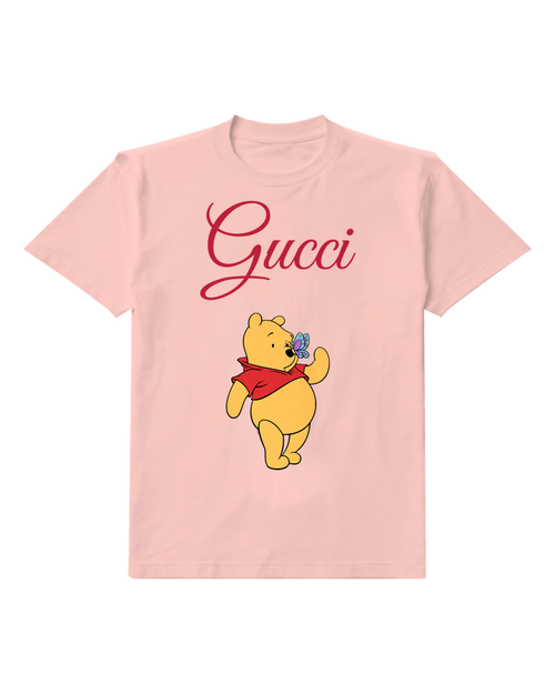 Blush Pink Winnie The Pooh With Butterfly On Nose Graphic T-Shirt - front product view