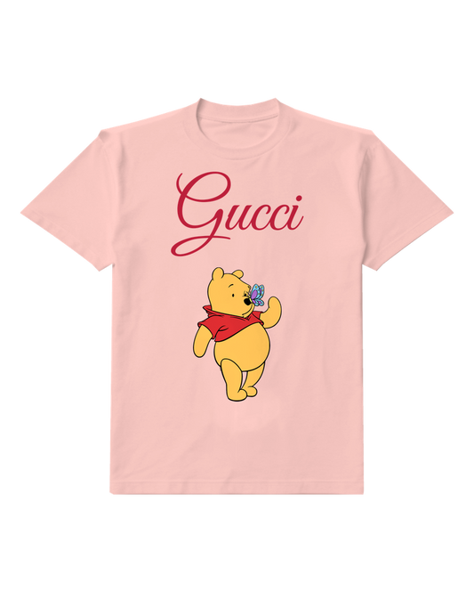 Blush Pink Winnie The Pooh With Butterfly On Nose Graphic T-Shirt - front product view
