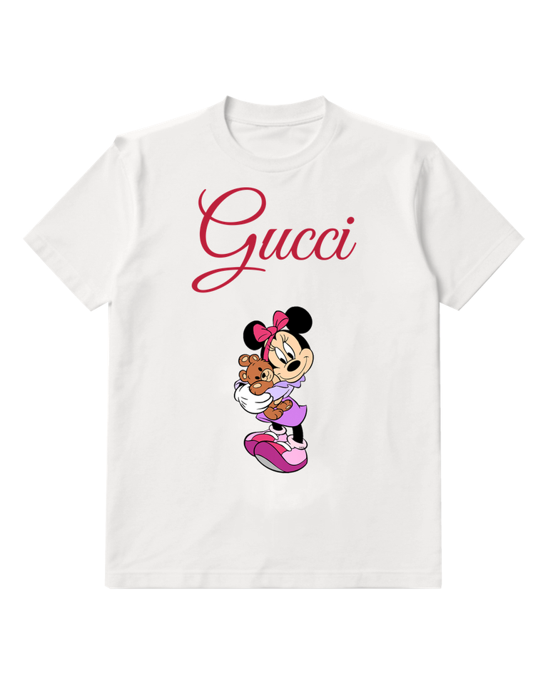 White Minnie Mouse Holding Teddy Bear Graphic T-Shirt - front product view