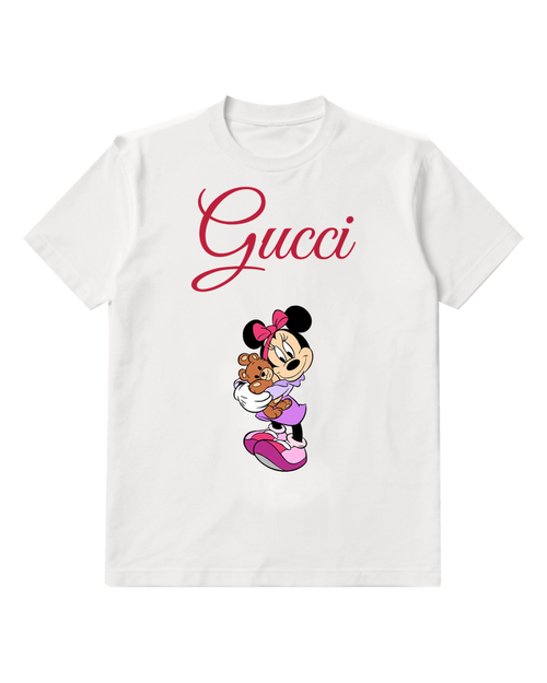 White Minnie Mouse Holding Teddy Bear Graphic T-Shirt - front product view