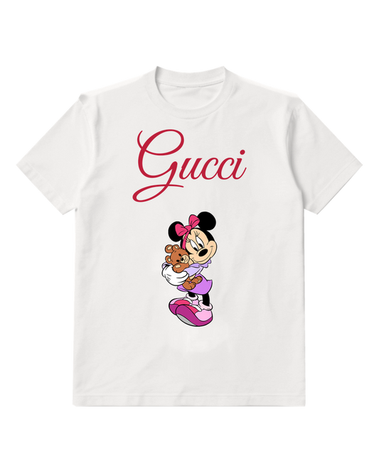 White Minnie Mouse Holding Teddy Bear Graphic T-Shirt - front product view