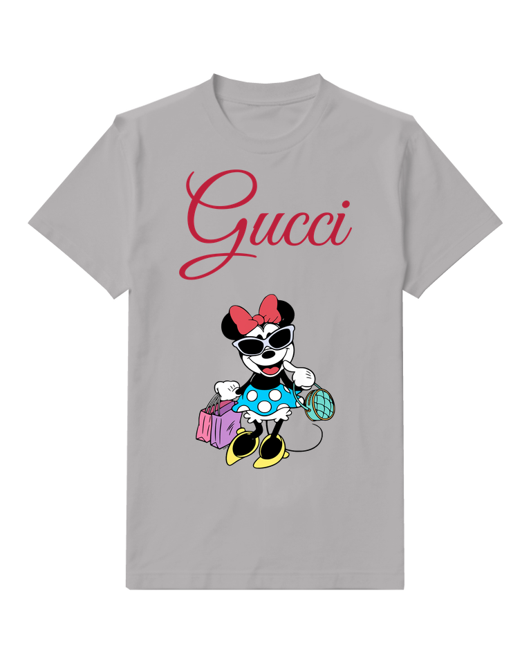 Gray Minnie Mouse Shopping With Bags Crew Neck Graphic T-Shirt - front product view