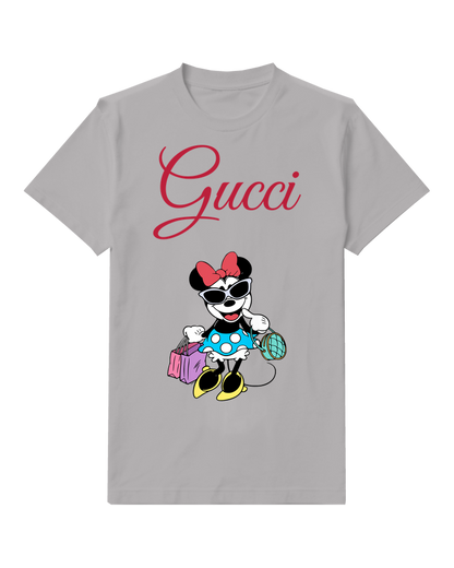 Gray Minnie Mouse Shopping With Bags Crew Neck Graphic T-Shirt - front product view