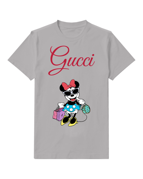 Gray Minnie Mouse Shopping With Bags Crew Neck Graphic T-Shirt - front product view