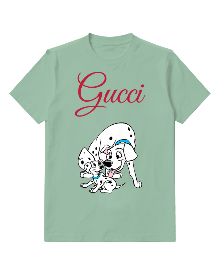 Sage Green Perdita Puppy With Adult Dog Graphic T-Shirt - front product view