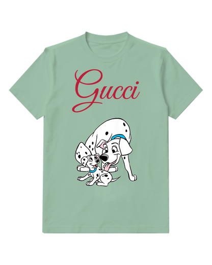 Sage Green Perdita Puppy With Adult Dog Graphic T-Shirt - front product view