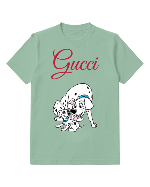 Sage Green Perdita Puppy With Adult Dog Graphic T-Shirt - front product view
